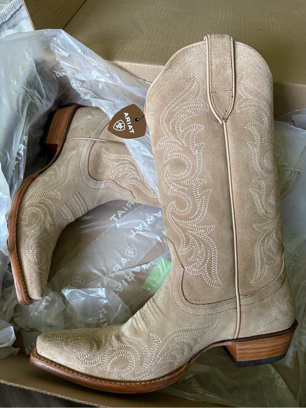 Ariat Beige Suede Western Embroidered Cowboy Boots